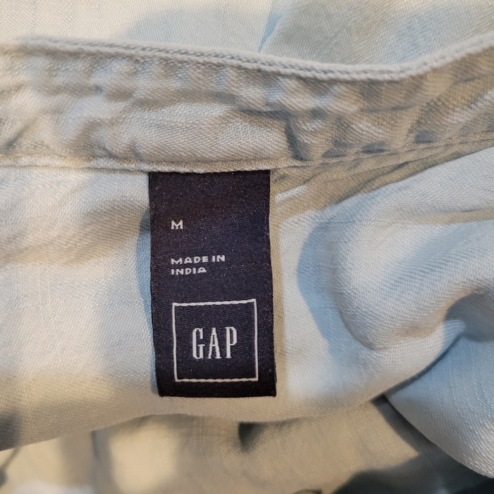 GAP Light Blue Button Up Workwear Style Dress Cinched Waist | Size Medium - Picture 11 of 12